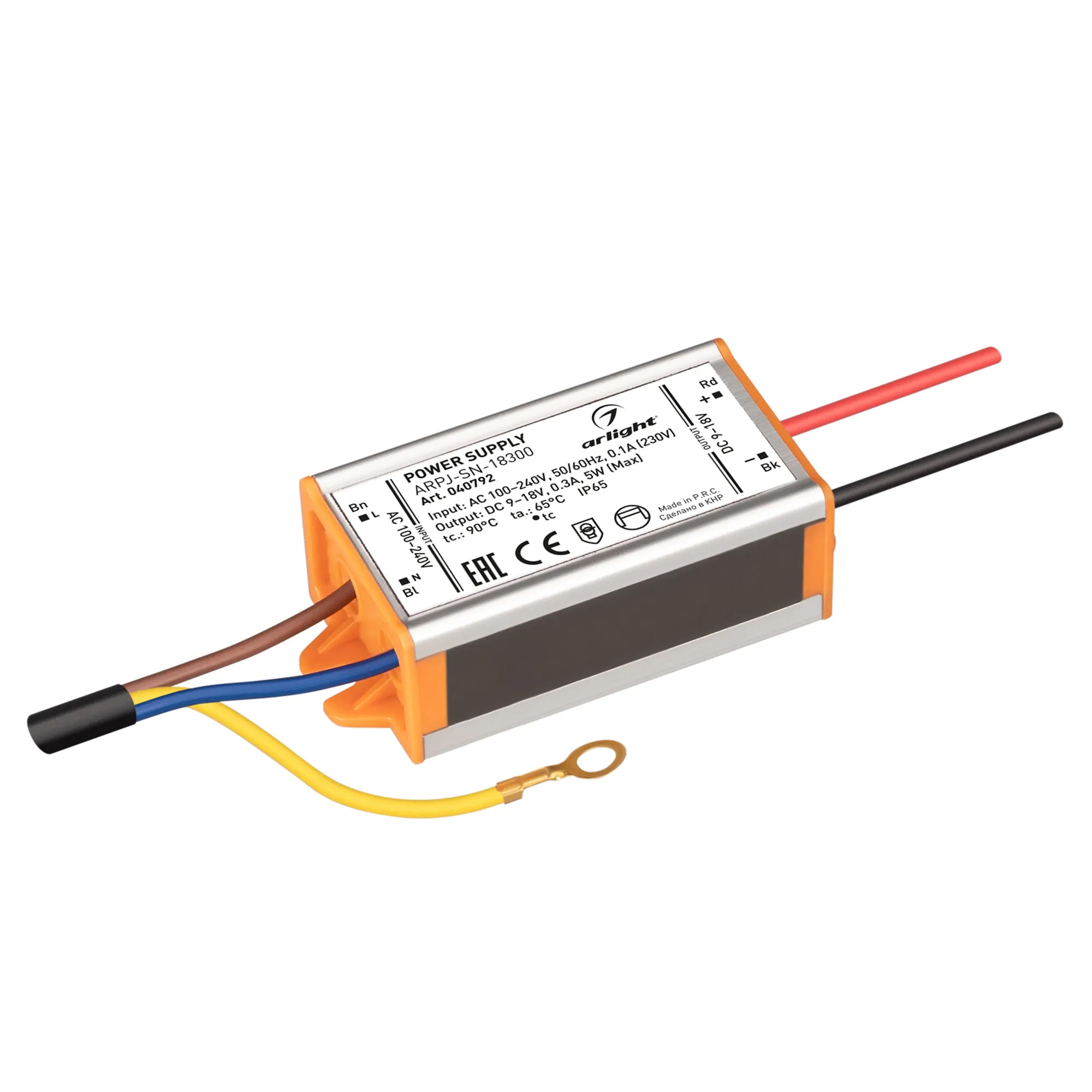Блок питания ARPJ-SN-18300 (5W, 9-18V, 300mA) (Arlight, IP65 Металл, 3 года) - изображение товара
