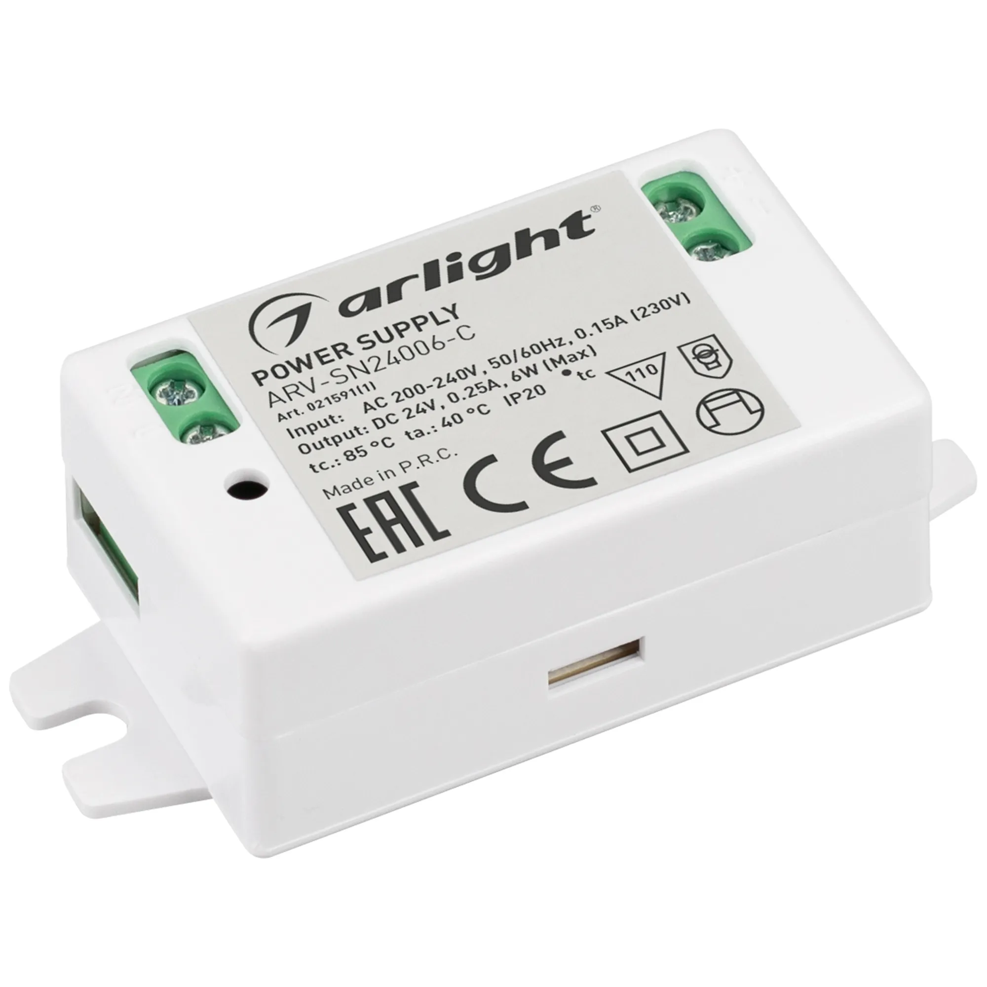 Блок питания ARV-SN24006-C (24V, 0.25A, 6W) (Arlight, IP20 Пластик, 3 года) - изображение товара