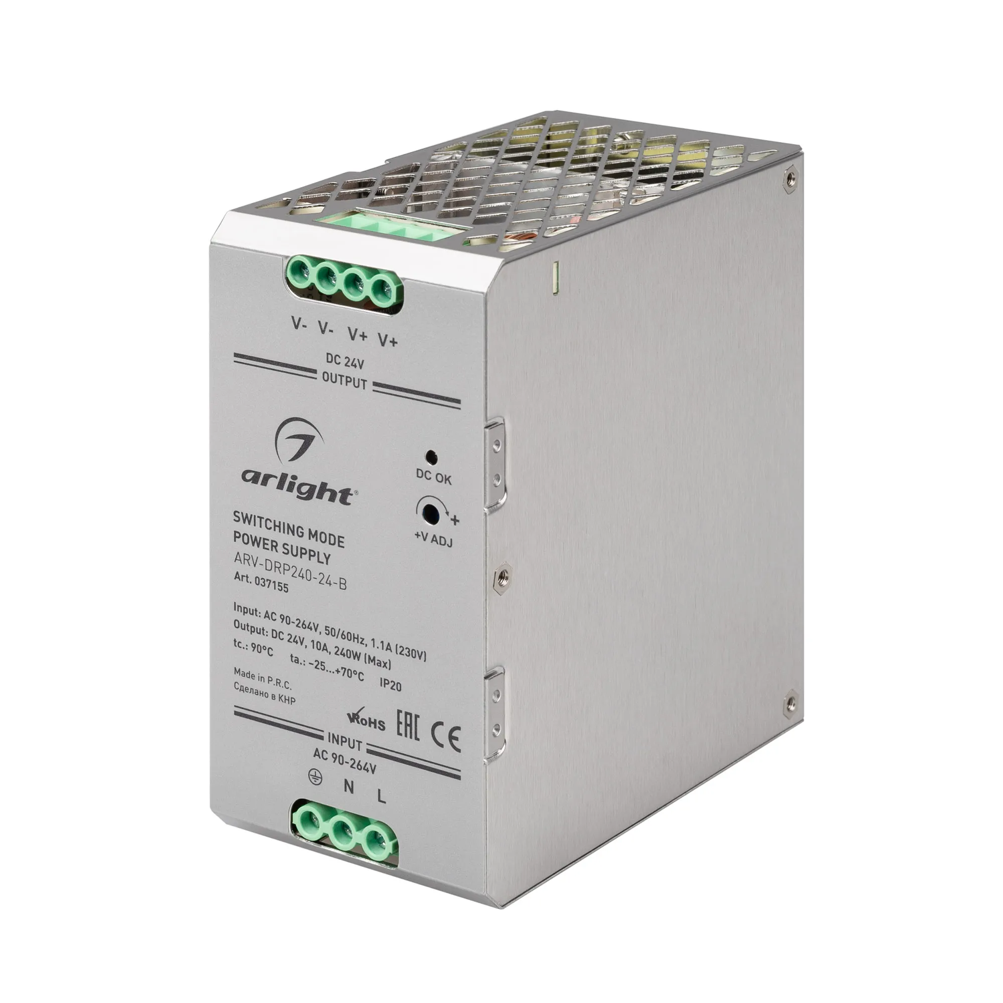 Блок питания ARV-DRP240-24-B (24V, 10A, 240W, PFC) (Arlight, IP20 Металл, 5 лет) - изображение товара