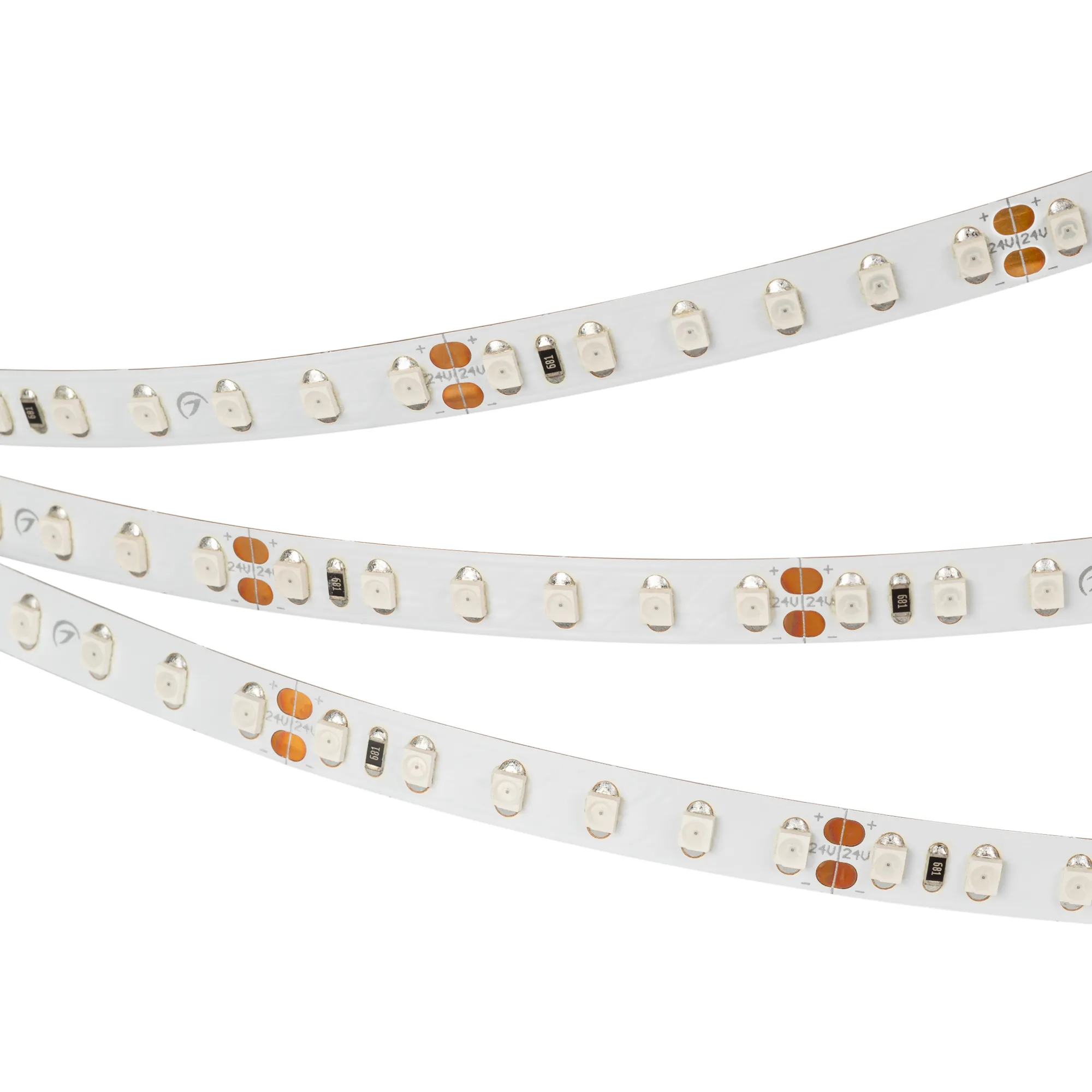 Лента светодиодная RT 2-5000 24V Yellow 2x (3528, 600 LED, LUX) (Arlight, 9.6 Вт/м, IP20)