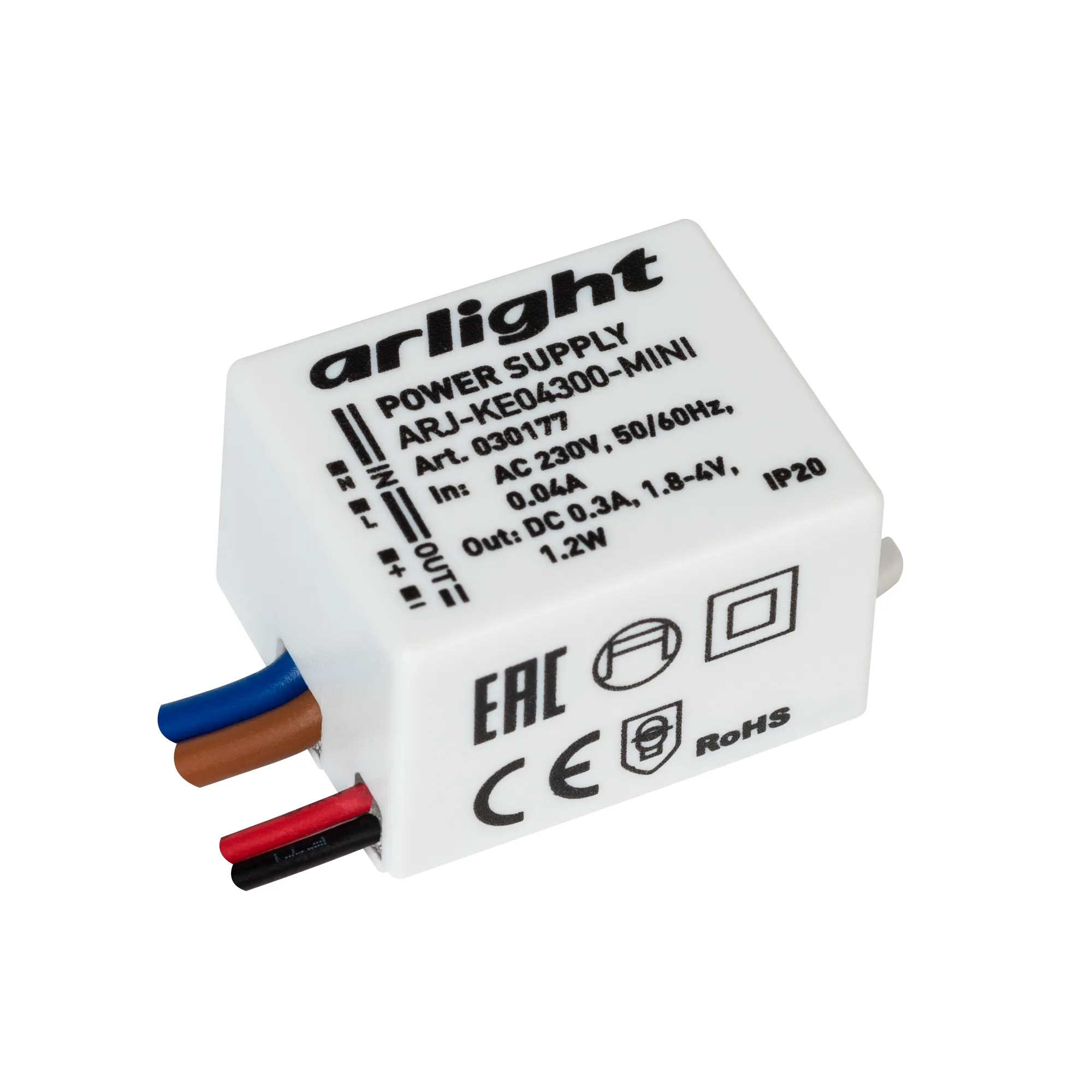 Блок питания ARJ-KE04300-MINI (1.2W, 300mA) (Arlight, IP20 Пластик, 5 лет) - изображение товара