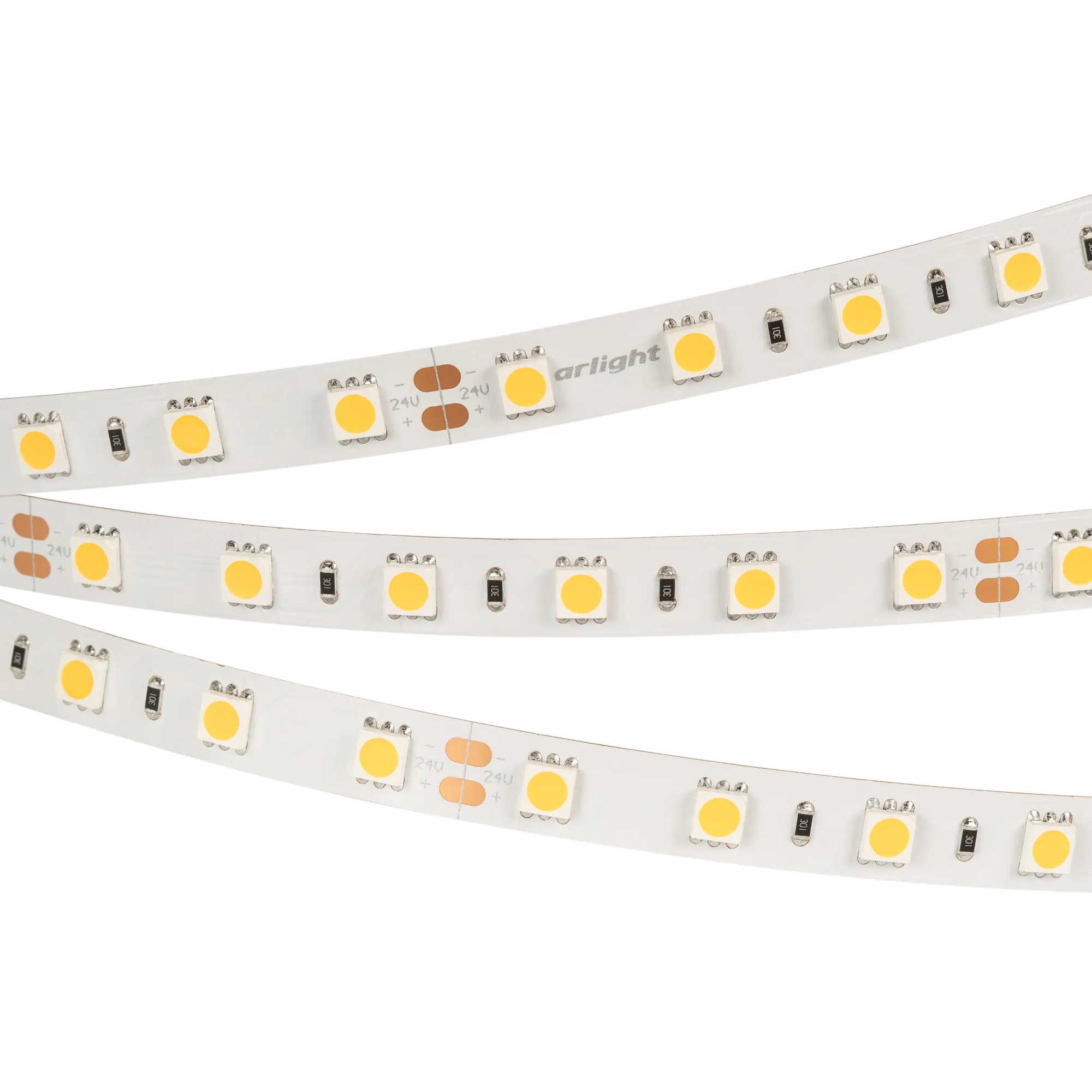 Лента светодиодная RT 2-5000 24V Warm2400 2x (5060, 300 LED, LUX) (Arlight, 14.4 Вт/м, IP20)