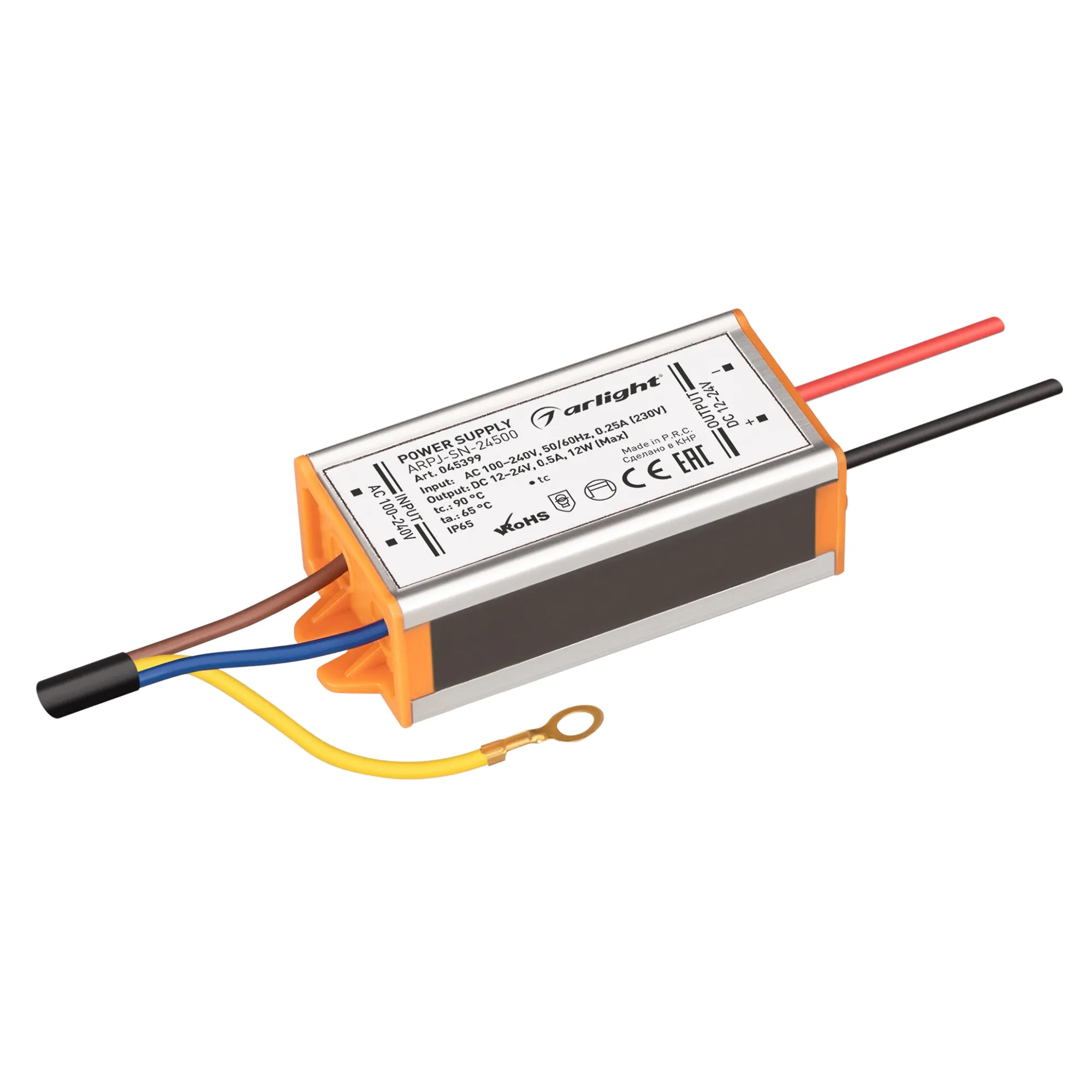 Блок питания ARPJ-SN-24500 (12W, 12-24V, 500mA) (Arlight, IP65 Металл, 3 года) - изображение товара