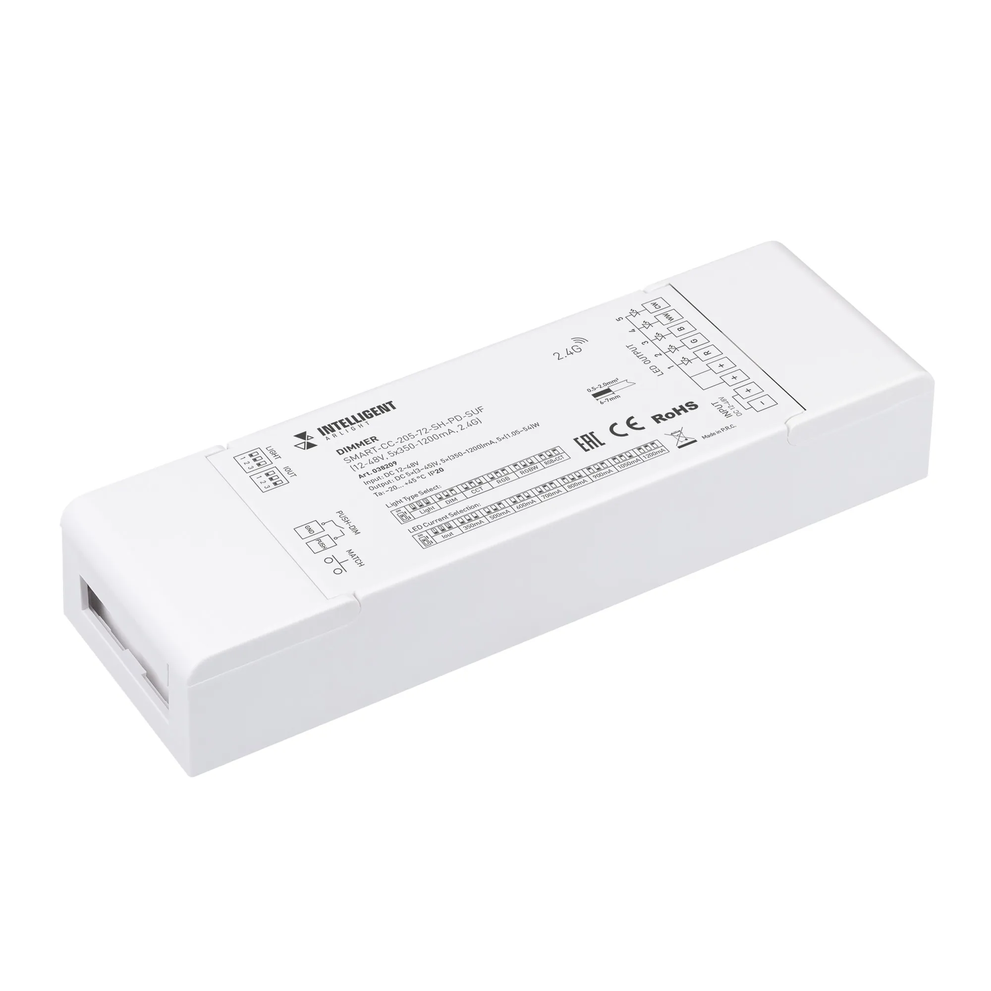 INTELLIGENT ARLIGHT Диммер SMART-CC-205-72-SH-PD-SUF (12-48V, 5x350-1200mA, 2.4G) (IARL, IP20 Пластик, 5 лет) - изображение товара