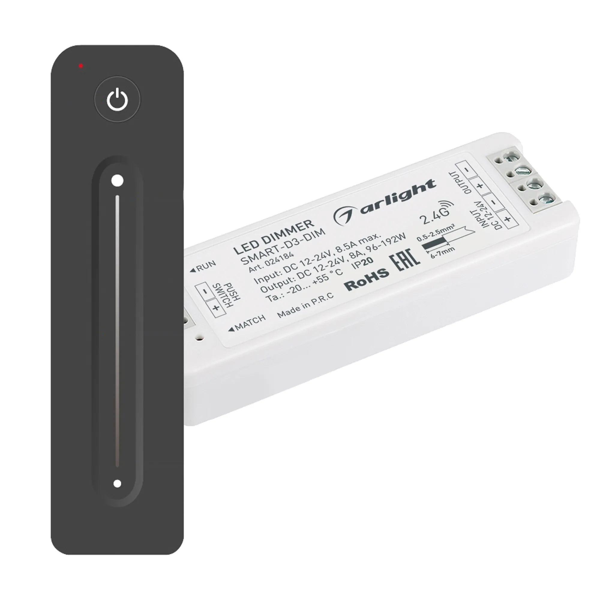 Диммер SMART-DIM-SET-LINE (12-24V, 1x8A, ПДУ 2.4G) (Arlight, IP20 Пластик, 5 лет) - изображение товара