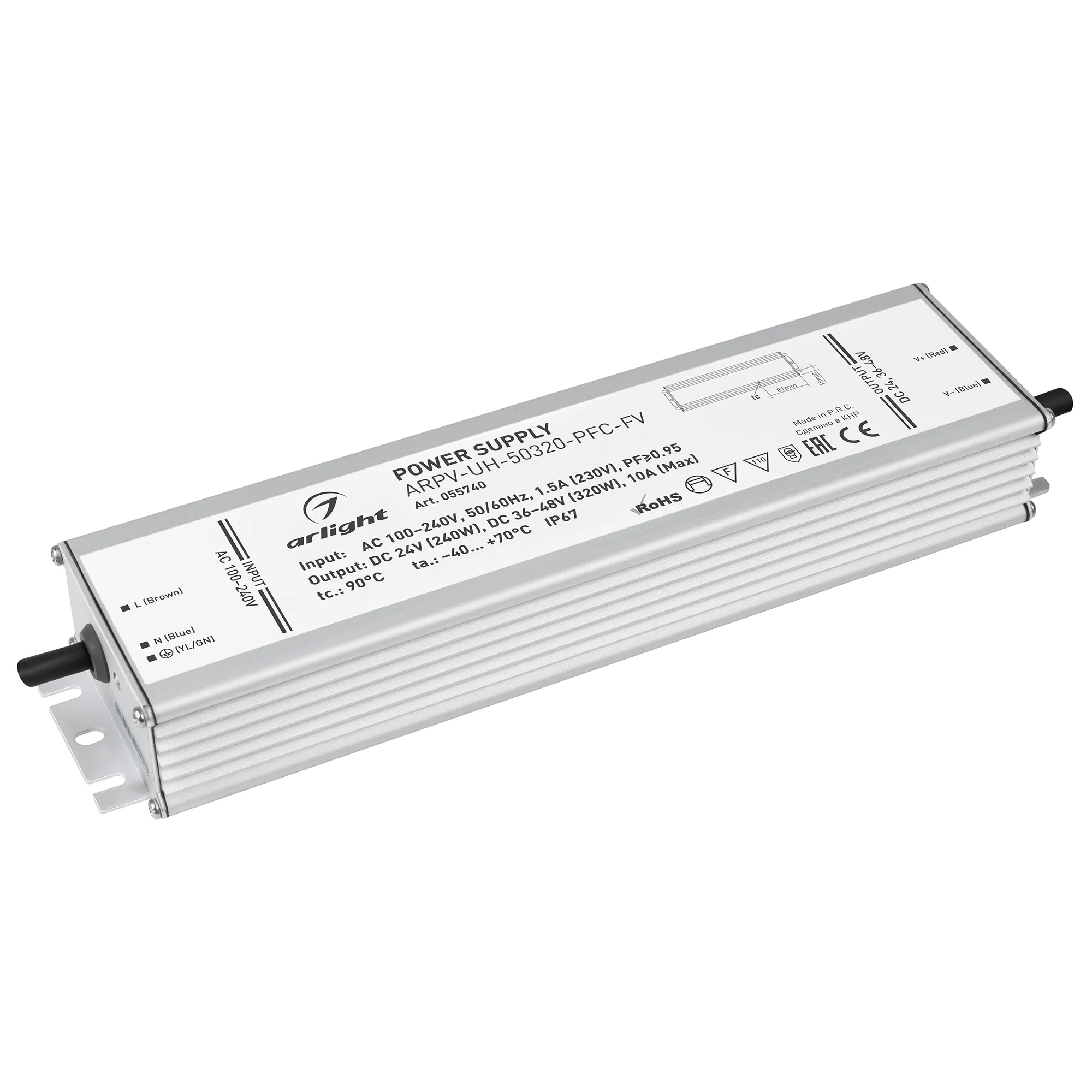 Блок питания ARPV-UH-50320-PFC-FV (24V 240W, 36-48V 320W, 10A) (Arlight, IP67 Металл, 7 лет) - изображение товара