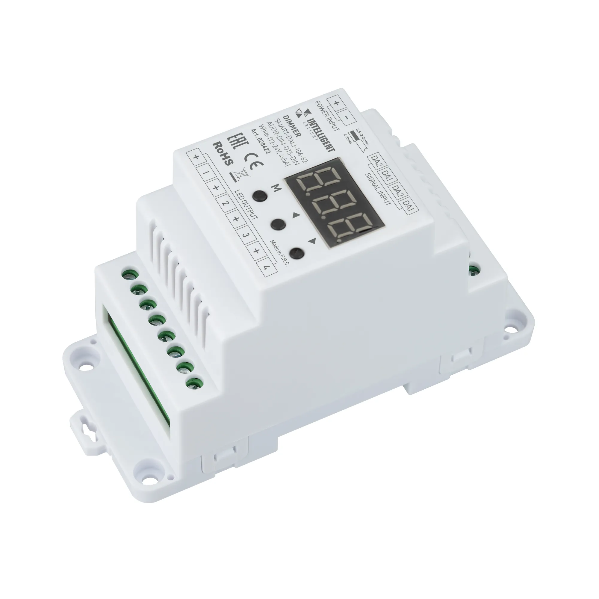INTELLIGENT ARLIGHT Диммер SMART-DALI-104-62-ADDR-DIM-DT6-DIN White (12-24V, 4x5A) (IARL, IP20 Пластик, 5 лет) - изображение товара